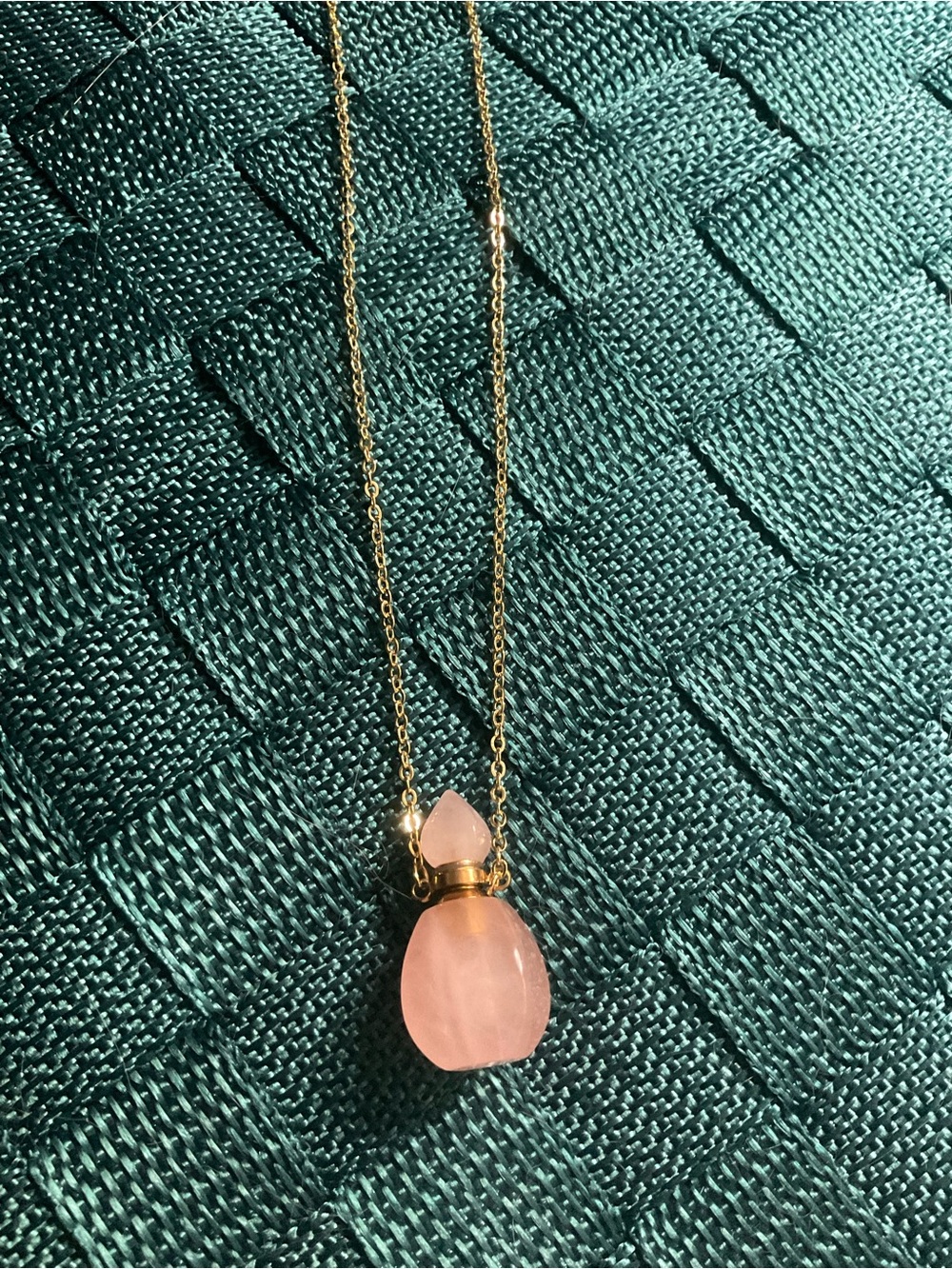 Rose Quartz Perfume Bottle Necklace - Gold Chain